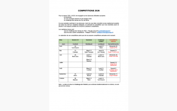 Calendrier des compétitions 2026