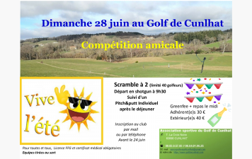 Erreur de date Compétition 'Vive l'été'  Scramble à 2 (Equipes tirées au sort) et pitch&amp;putt individuel l'apm